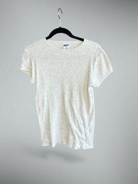 DKNY Vintage 90s Oatmeal Gray Ribbed Shirt Sleeve T shirt Size M/L